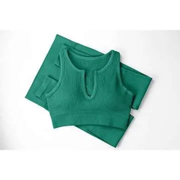 QINSEN FAFOFA Active Wear Outfits for Women Seamless Sport Shorts Crop Tank 2 Piece Yoga Sets Green L