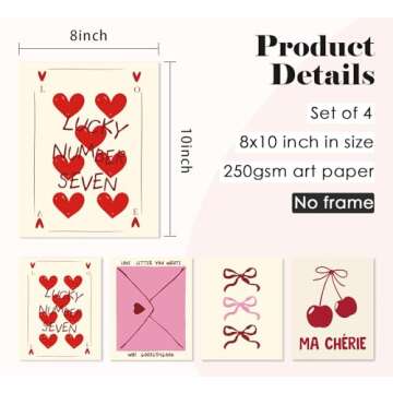 ULEGIE Trendy Coquette Bow Valentines Day Decorations Wall Art Prints Set of 4, Valentines Day Decor...