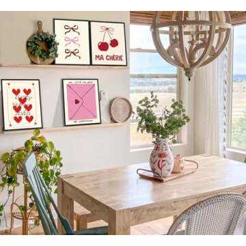 ULEGIE Trendy Coquette Bow Valentines Day Decorations Wall Art Prints Set of 4, Valentines Day Decor, Preppy Room Decor Aesthetic, Pink Bow Cherry Lucky Ace Card Posters for Girly Room Dorm Decor, 8x10 Unframed