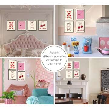 ULEGIE Trendy Coquette Bow Valentines Day Decorations Wall Art Prints Set of 4, Valentines Day Decor, Preppy Room Decor Aesthetic, Pink Bow Cherry Lucky Ace Card Posters for Girly Room Dorm Decor, 8x10 Unframed