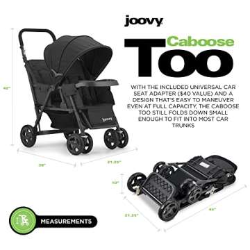 Joovy Caboose Too Sit and Stand Double Stroller Featuring Universal Car Seat Adapter, 3-Way Reclinin...