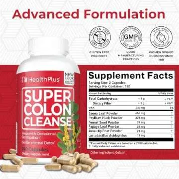 Health Plus Super Colon Cleanse 60 Day Supply of Gentle Gut Cleanse Detox, Psyllium Husk, Probiotics...