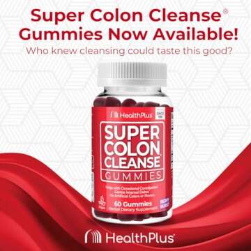 Health Plus Super Colon Cleanse 60 Day Supply of Gentle Gut Cleanse Detox, Psyllium Husk, Probiotics for Constipation Relief & Digestive Support, 240 Capsules