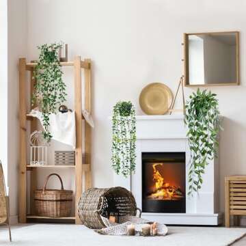 Sggvecsy Fake Hanging Plants 3 Pack Artificial Eucalyptus Fake Potted Greenery Faux Eucalyptus Manda...