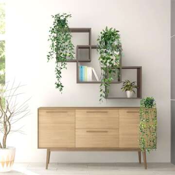 Sggvecsy Fake Hanging Plants 3 Pack Artificial Eucalyptus Fake Potted Greenery Faux Eucalyptus Mandala Vine Pea Pod for Home Indoor Outdoor Wall Garden Wedding Decor