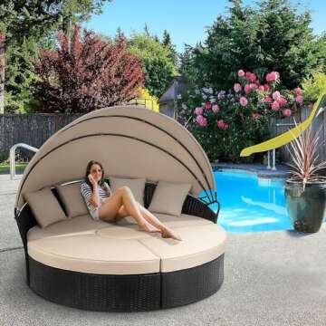 Walsunny Patio Furniture Round Daybed with Retractable Canopy - Stylish Outdoor Lounge Set