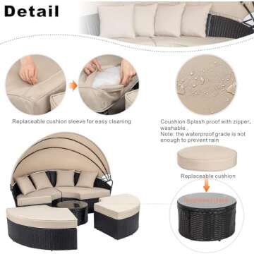 Walsunny Round Daybed with Retractable Canopy for Outdoors