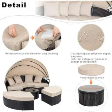 Walsunny Round Daybed with Retractable Canopy for Outdoors