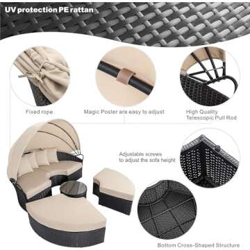 Walsunny Round Daybed with Retractable Canopy for Outdoors