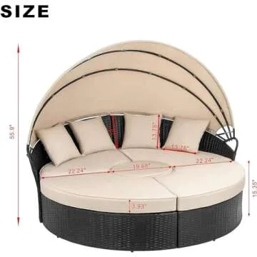 Walsunny Round Daybed with Retractable Canopy for Outdoors