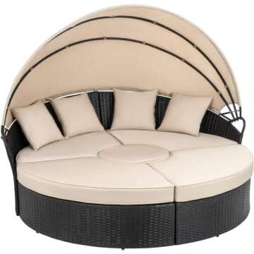 Walsunny Round Daybed with Retractable Canopy for Outdoors