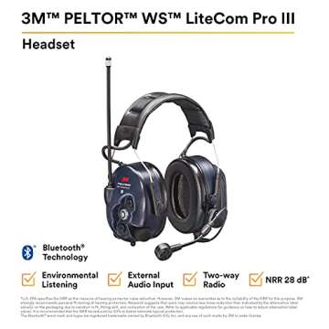 3M PELTOR WS LiteCom PRO III Headset, Headband, Professional Grade Durability, Wireless Two-Way Comm...