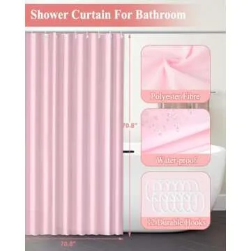 Bathroom Accessories with Shower Curtain,Pink Glass Bathroom Accessory Sets of Soap Dispenser, Toothbrush Holder, Apothecary Jar(Qtip Holder), Vanity Tray, Modern Home/Dorm Decor Housewarming Gifts