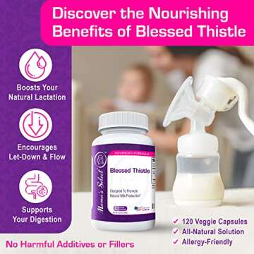 Mama's Select Blessed Thistle Breastfeeding Supplement, 800mg Lactation Support for Increased Breast Milk - 120 Vegan Capsules