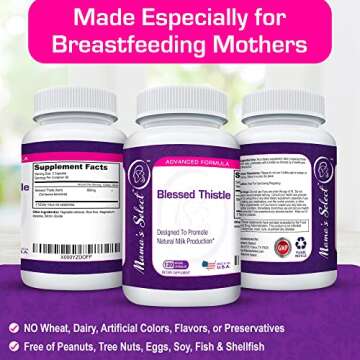 Mama's Select Blessed Thistle Breastfeeding Supplement, 800mg Lactation Support for Increased Breast Milk - 120 Vegan Capsules