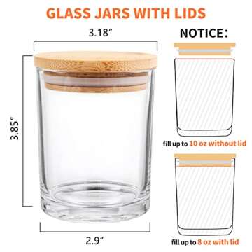 SUPMIND 12 Pack Clear Glass Candle Jars with Bamboo Lids - Dishwasher Safe