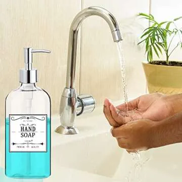 Clear Soap Dispenser with Rust Proof Pump, Waterproof Labels (2 Pack,16 Oz), Soap Dispenser Bathroom, Plastic Hand Soap Dispenser, Dish Soap Dispenser for Kitchen