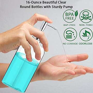 Clear Soap Dispenser with Rust Proof Pump, Waterproof Labels (2 Pack,16 Oz), Soap Dispenser Bathroom, Plastic Hand Soap Dispenser, Dish Soap Dispenser for Kitchen