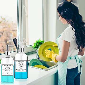 Clear Soap Dispenser with Rust Proof Pump, Waterproof Labels (2 Pack,16 Oz), Soap Dispenser Bathroom, Plastic Hand Soap Dispenser, Dish Soap Dispenser for Kitchen