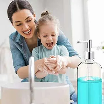 Clear Soap Dispenser with Rust Proof Pump, Waterproof Labels (2 Pack,16 Oz), Soap Dispenser Bathroom, Plastic Hand Soap Dispenser, Dish Soap Dispenser for Kitchen