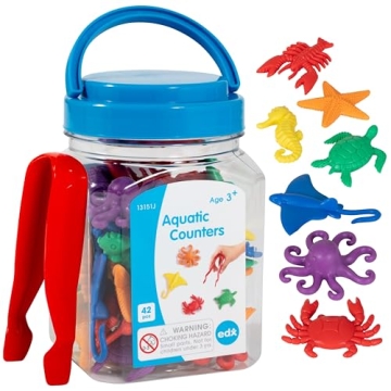 edxeducation-13151 Aquatic Counters - Mini Jar Set of 42 - Learn Counting, Colors, Sorting and Seque...