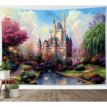 HVEST Castle Tapestry Trees and River in Fantasy Forest Wall Hanging Fairy Tale Tapestries for Kids ...