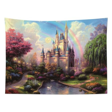 HVEST Castle Tapestry Trees and River in Fantasy Forest Wall Hanging Fairy Tale Tapestries for Kids Bedroom Living Room Dorm Party Wall Decor,60Wx40H inches