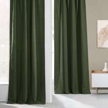 Stylish Room Darkening Faux Linen Curtains in Tuscany Green