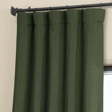 Stylish Room Darkening Faux Linen Curtains in Tuscany Green