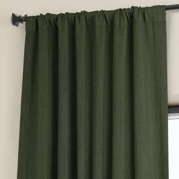 Stylish Room Darkening Faux Linen Curtains in Tuscany Green