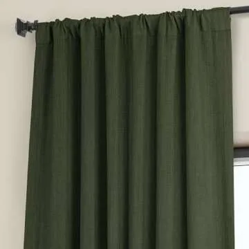Stylish Room Darkening Faux Linen Curtains in Tuscany Green