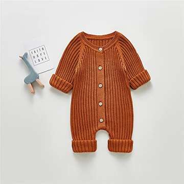 Mubineo Infant Baby Girl Boy Fall Winter Thick Knit One Piece Outfit Romper Jumpsuit Sweater Outwear (Brown, 12-18 Months)