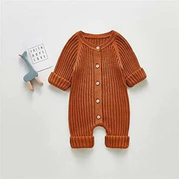 Mubineo Infant Baby Girl Boy Fall Winter Thick Knit One Piece Outfit Romper Jumpsuit Sweater Outwear (Brown, 12-18 Months)