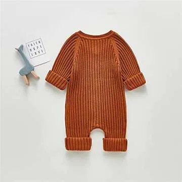 Mubineo Infant Baby Girl Boy Fall Winter Thick Knit One Piece Outfit Romper Jumpsuit Sweater Outwear (Brown, 12-18 Months)