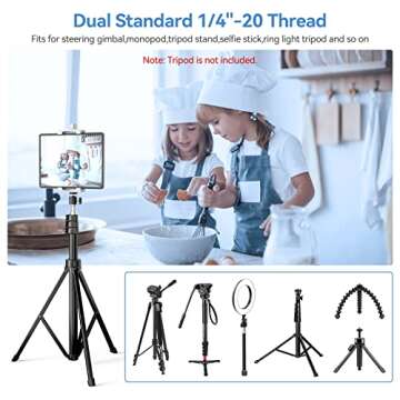 KDD iPad and Phone Tripod Mount Adapter with Ball Head, White Tablet Mount for Tripod, 360 Rotatable iPad Holder Clamp fit iPad Pro 12.9, iPad Air Mini, Galaxy Tab, Surface Pro, Selfie (5.3-10.6’’)