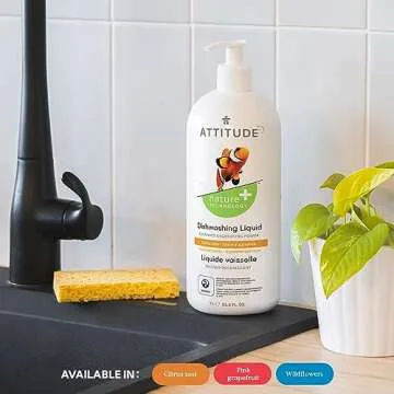 ATTITUDE Dishwashing Liquid - Vegan Eco-Friendly Dish Soap with Wildflower Scent 33.8 Fl Oz