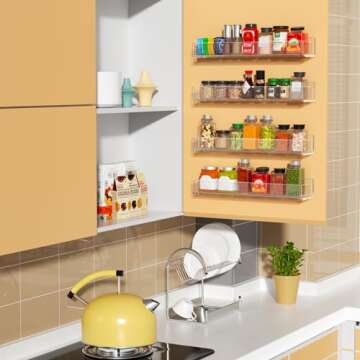 NIUBEE Wall Mounted Spice Rack Organizer,Clear Acrylic Spice Shelf Storage Holder,Hanging Seasoning Rack Organizer for Wall Kitchen 4 Pack