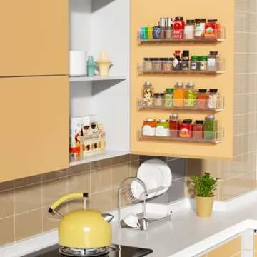 NIUBEE Wall Mounted Spice Rack Organizer,Clear Acrylic Spice Shelf Storage Holder,Hanging Seasoning Rack Organizer for Wall Kitchen 4 Pack