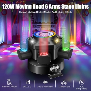 Sklydron Moving Head DJ Lights with Kaleidoscope Beam Effects, DMX Functionality, and 6-Arms Rotatio...