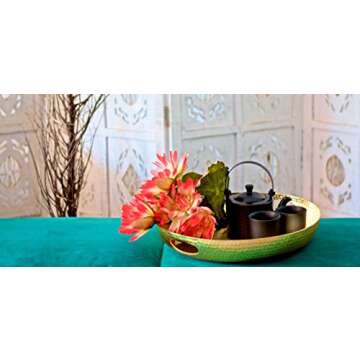 Round Copper Tray - Table Centerpieces for Dining Room – 16 inch Diameter - Elegant Trays for Ottomans or Coffee Tables - Perfect for Dry Appetizers, Veggies, or Desserts - Stylish Home