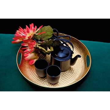 Round Copper Tray - Table Centerpieces for Dining Room – 16 inch Diameter - Elegant Trays for Ottomans or Coffee Tables - Perfect for Dry Appetizers, Veggies, or Desserts - Stylish Home