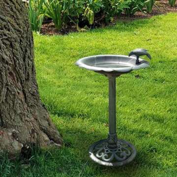 Alpine Corporation - 31" Tall Outdoor Antique Flower Birdbath with Bird Decoration Yard Statue – C...