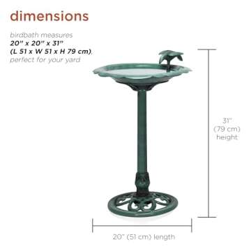 Alpine Corporation - 31" Tall Outdoor Antique Flower Birdbath with Bird Decoration Yard Statue – Charming Garden Accent to Attract Birds - Durable Polypropylene Construction for Patio, Deck, or Yard