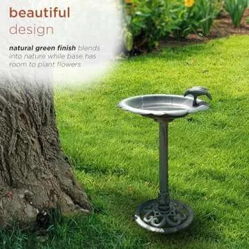 Alpine Antique Flower Birdbath - Durable Outdoor Garden Accent