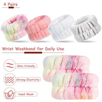 Chuangdi 4 Pairs Wrist Bands for Washing Face Wrist Spa Microfiber Wash Towel Band Scrunchies Absorbent Wristbands Sweatband for Women Prevent Liquid from Spilling