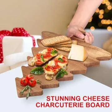 Unique Christmas Tree Charcuterie Boards Gifts Decor Acacia Wood Cutting Boards Christmas Tree Vegetable Platters Wooden Xmas Cheese Board Presents Festive Veggie Trays Xmas Fruit Appetizer Platter