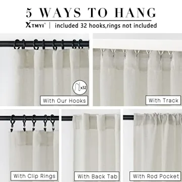 XTMYI 96 Inch Modern Linen Curtains for Living Room