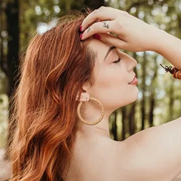 FAERLIIRY Zinc Rattan Hoop Earring, Brown - Handwoven Wicker Boho Earrings for Women, Big Circle Dangle Earrings, Ideal Gift for Wedding or Any Special Occasions