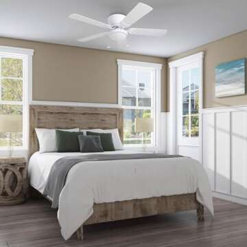 Prominence Home Benton Traditional 52 Inch Ceiling Fan with Light, LED Flush Mount Ceiling Fan, Indo...