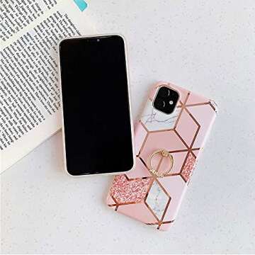 Qokey Compatible with iPhone 11 Case,Marble Case Cute Fashion Design for Men Women Girls with 360 Degree Rotating Ring Kickstand Soft TPU Shockproof Cover Designed for iPhone 11 6.1 Inch Bling